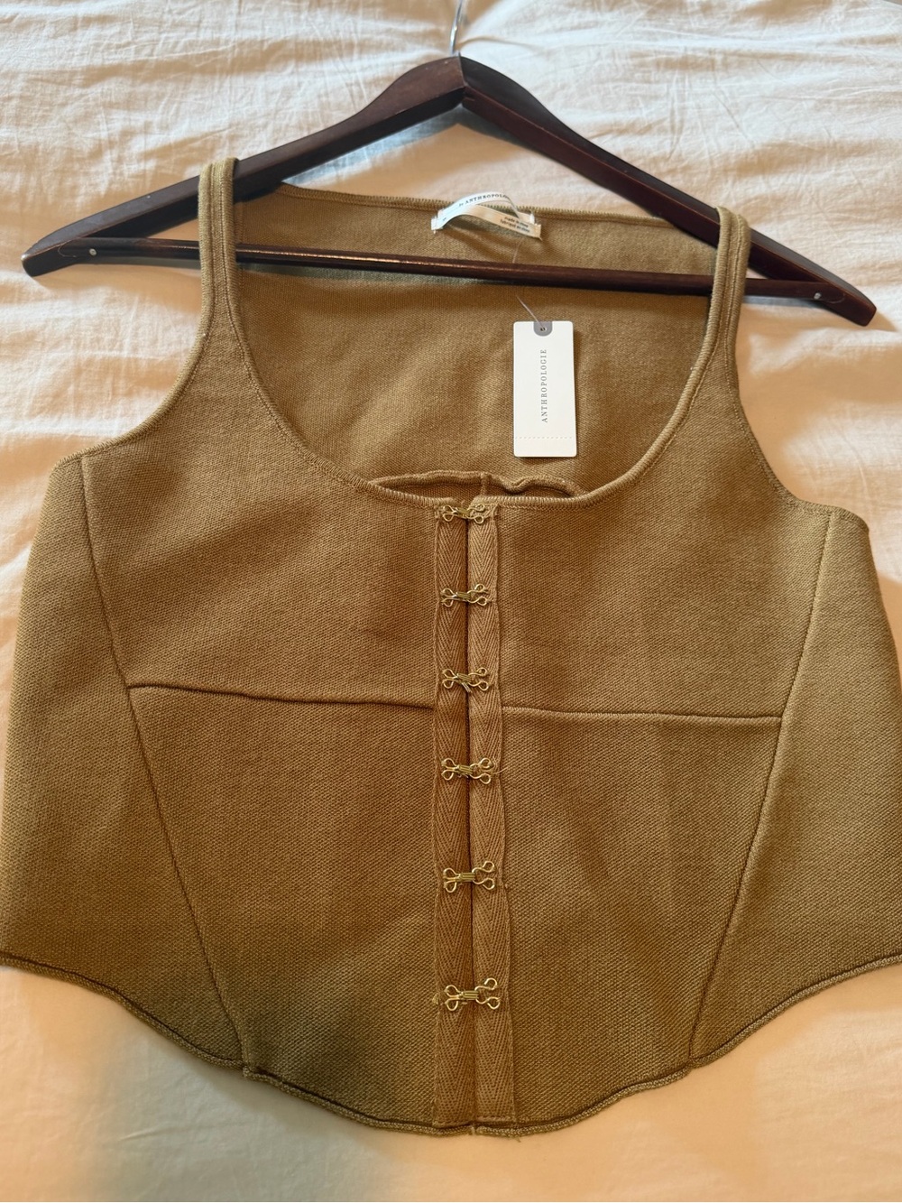 Anthropologie Olive Hook-Front Knit Crop Tank